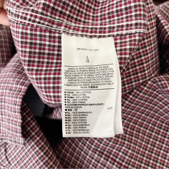Banana Republic Shirt Men’s Size L Tailored Slim Fit Red Gray Check Long Sleeve - Picture 5 of 6